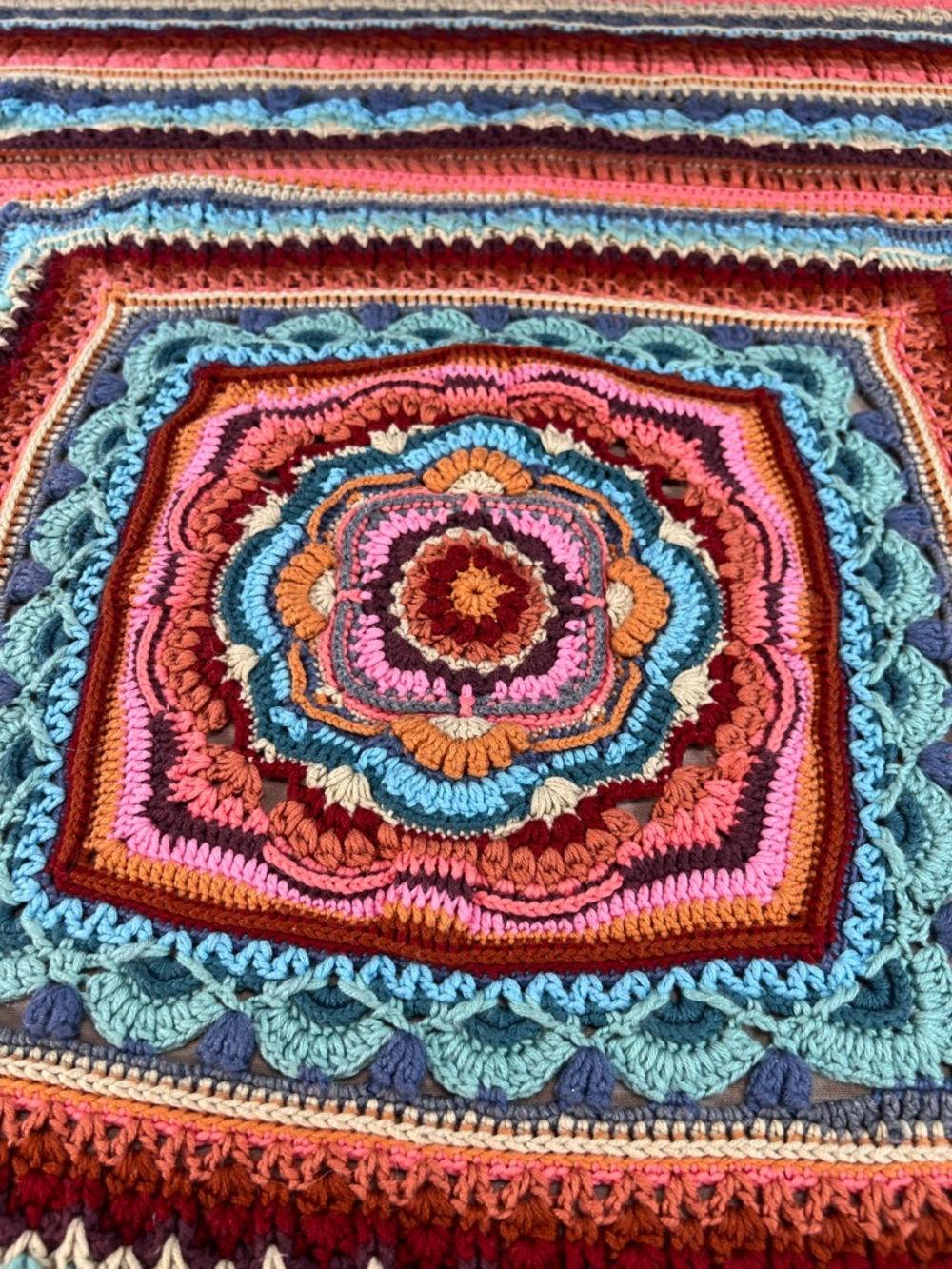 Handmade Crochet Throw Blanket Mandala Boho Multicolor 36x36 Afghan - Picture 13 of 15